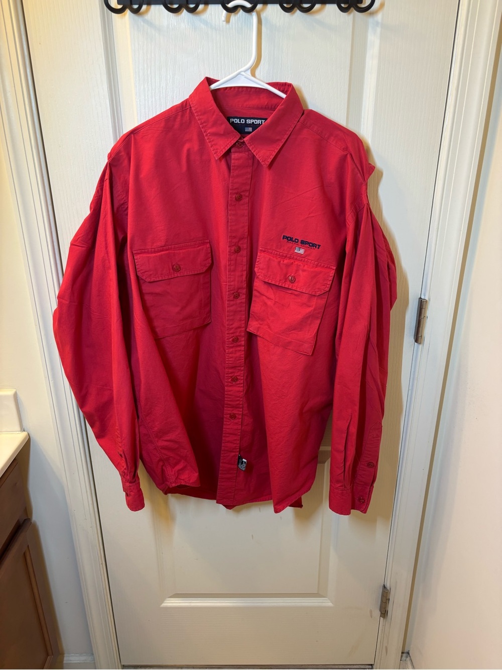 Polo Sport Ralph Lauren Vintage 1990s Red Utility Button Down Shirt Size XLarge